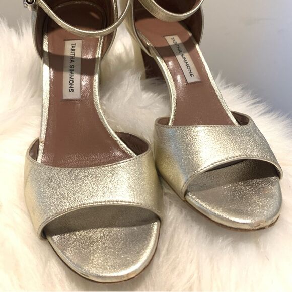 Tabitha Simmons Metallic Gold Open Toe Heel Sandals Size 5.5 - Picture 6 of 11